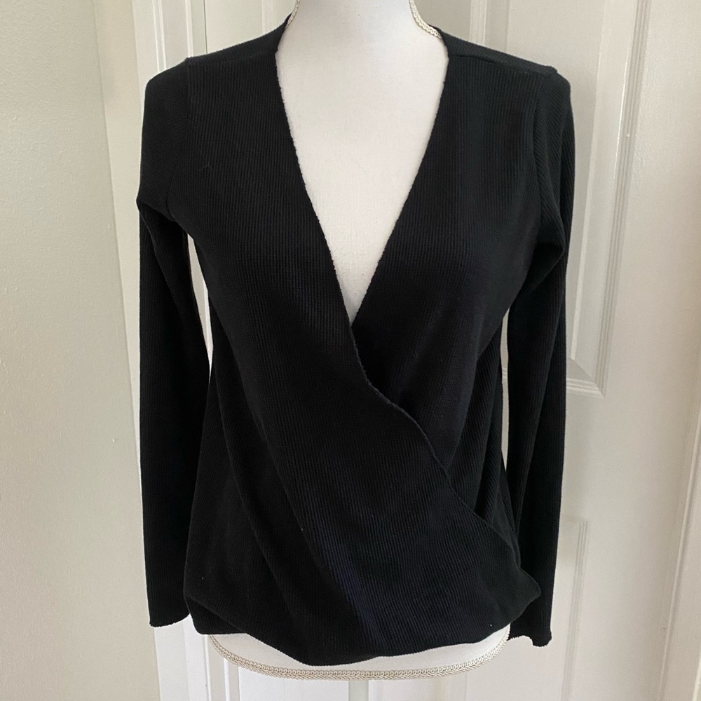 Project Social x Urban Outfitters Faux Wrap Long Sleeve Waffle Knit Top Sz Med